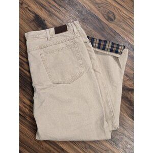 L.L.Bean Tan Flannel Lined Jeans Mens 42x29 Khaki Classic Fit Workwear Outdoor